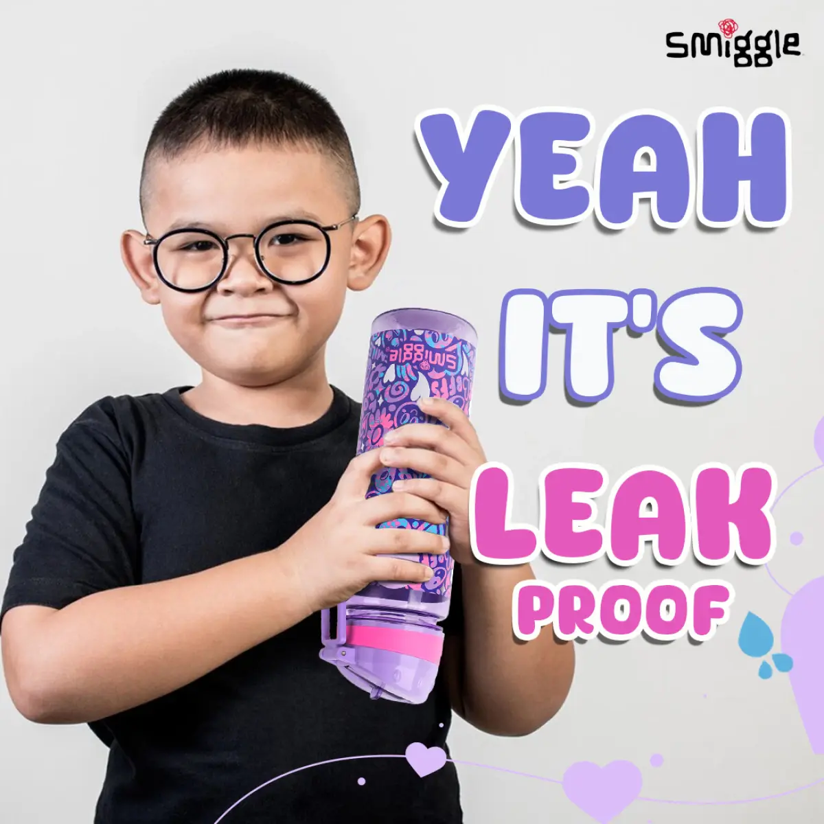 Smiggle Vivid Collection Water Bottle for Kids with Flip Top Spout 650ML Capacity BPA Free Anti Leak Plastic Bottle - Purple, 3Y+