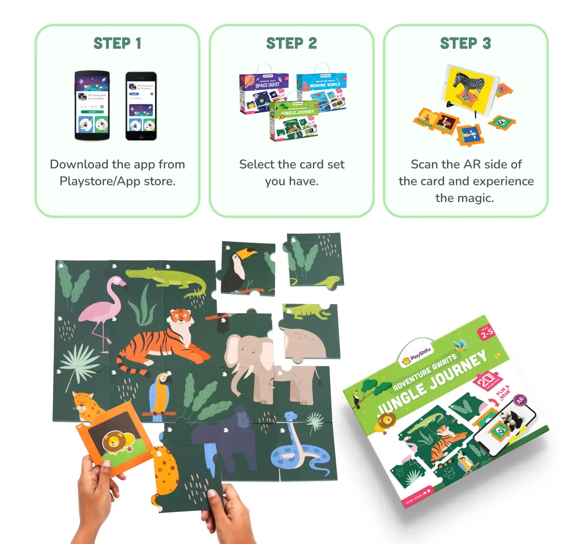 Playshifu Animals Of The Jungle - Wildlife Puzzle Flashcards