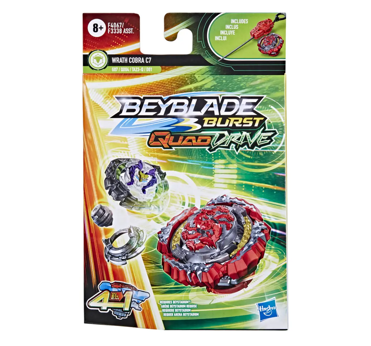 Hasbro Beyblade Burst Quad Drive Wrath Cobra C7 Spinning Top Starter Pack Defense/Attack Type Battling Game With Launcher Multicolour, 8Y+