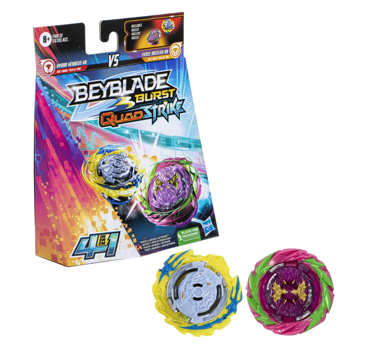 Beyblade Burst QuadStrike Fierce Bazilisk B8 and Hydra Kerbeus K8 Spinning Top Dual Pack, 8Y+