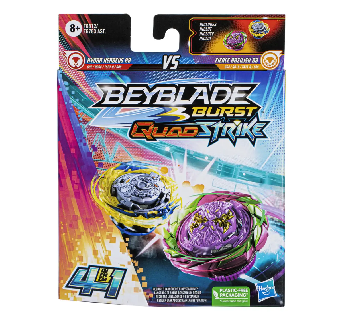 Beyblade Burst QuadStrike Fierce Bazilisk B8 and Hydra Kerbeus K8 Spinning Top Dual Pack, 8Y+