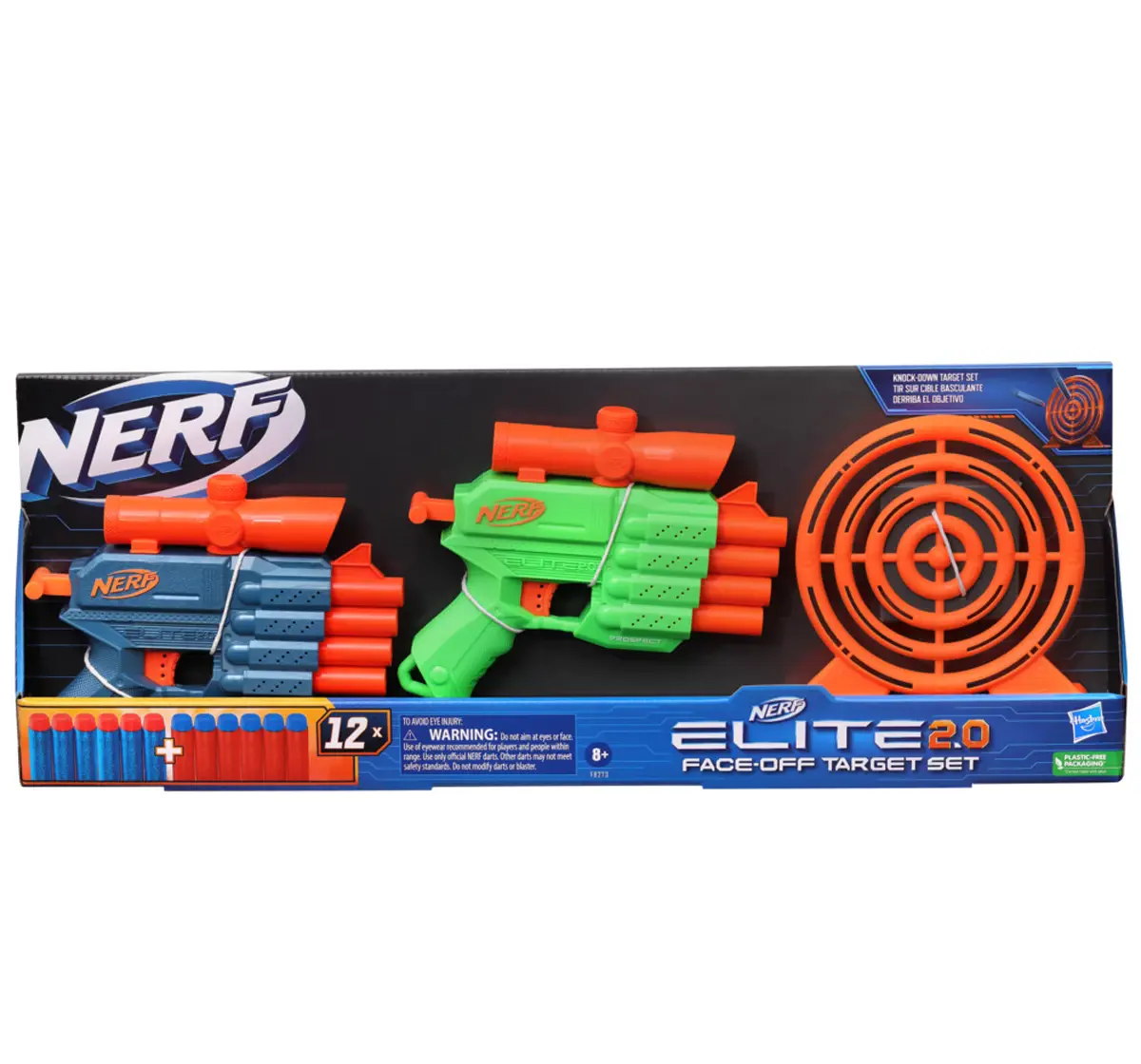 Nerf Elite 2.0 Face Off Target Set, Includes 2 Dart Blasters & Target; 12 Nerf Elite Darts, Toy Foam Blasters, 8Y+
