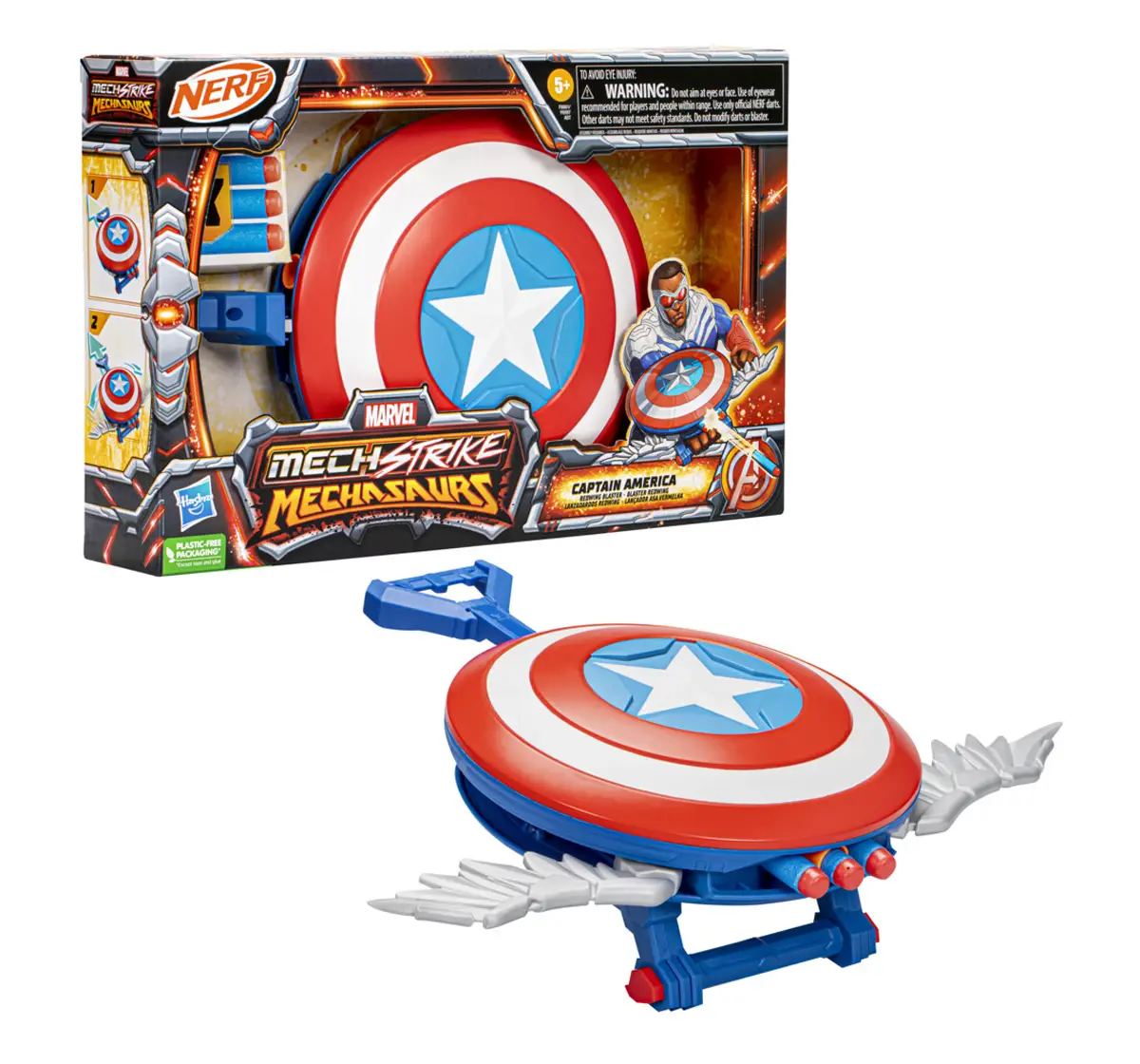 Marvel Mech Strike Mechasaurs Captain America Redwing Blaster, 3 Darts, 5Y+