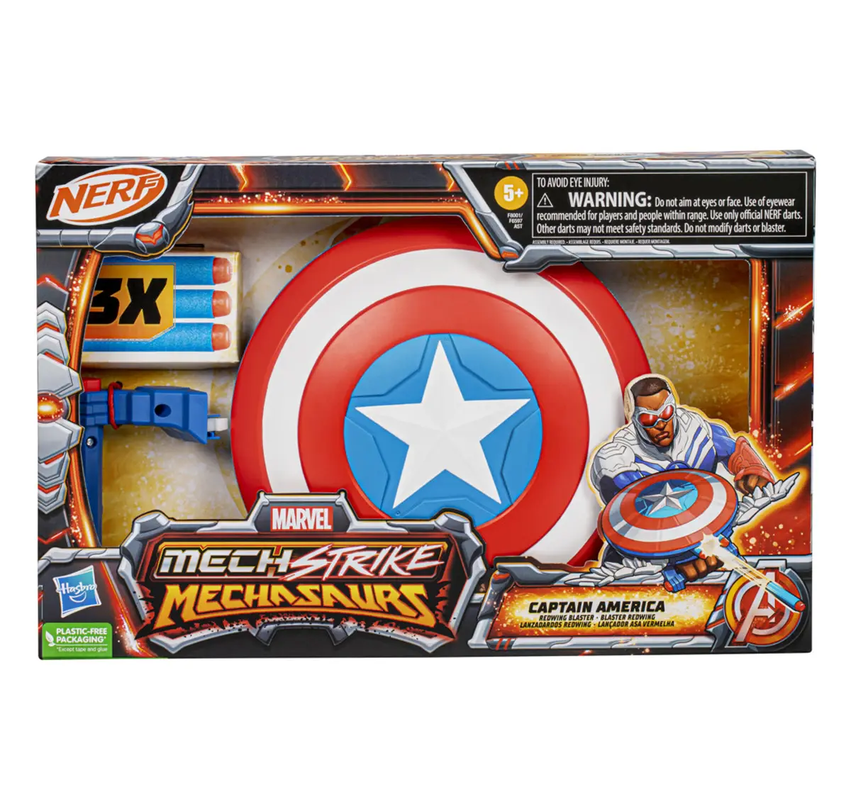 Marvel Mech Strike Mechasaurs Captain America Redwing Blaster, 3 Darts, 5Y+