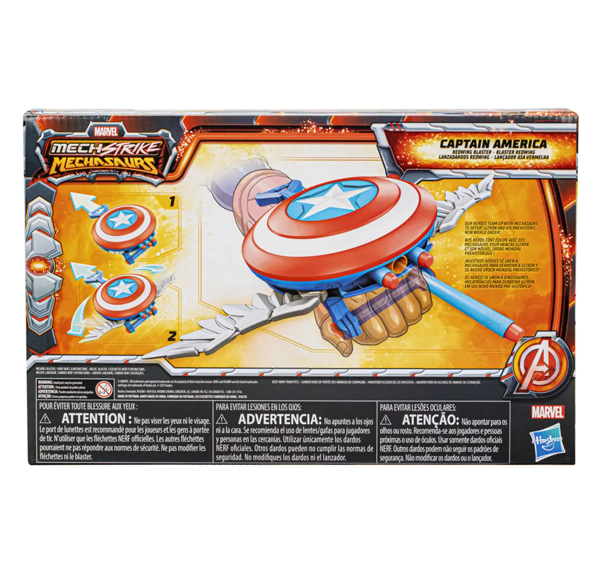 Marvel Mech Strike Mechasaurs Captain America Redwing Blaster, 3 Darts, 5Y+