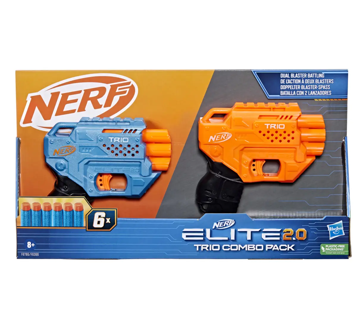 Hasbro Nerf Elite 2.0 Trio Combo Pack, 2 Trio Nerf Blasters, 6 Nerf ...