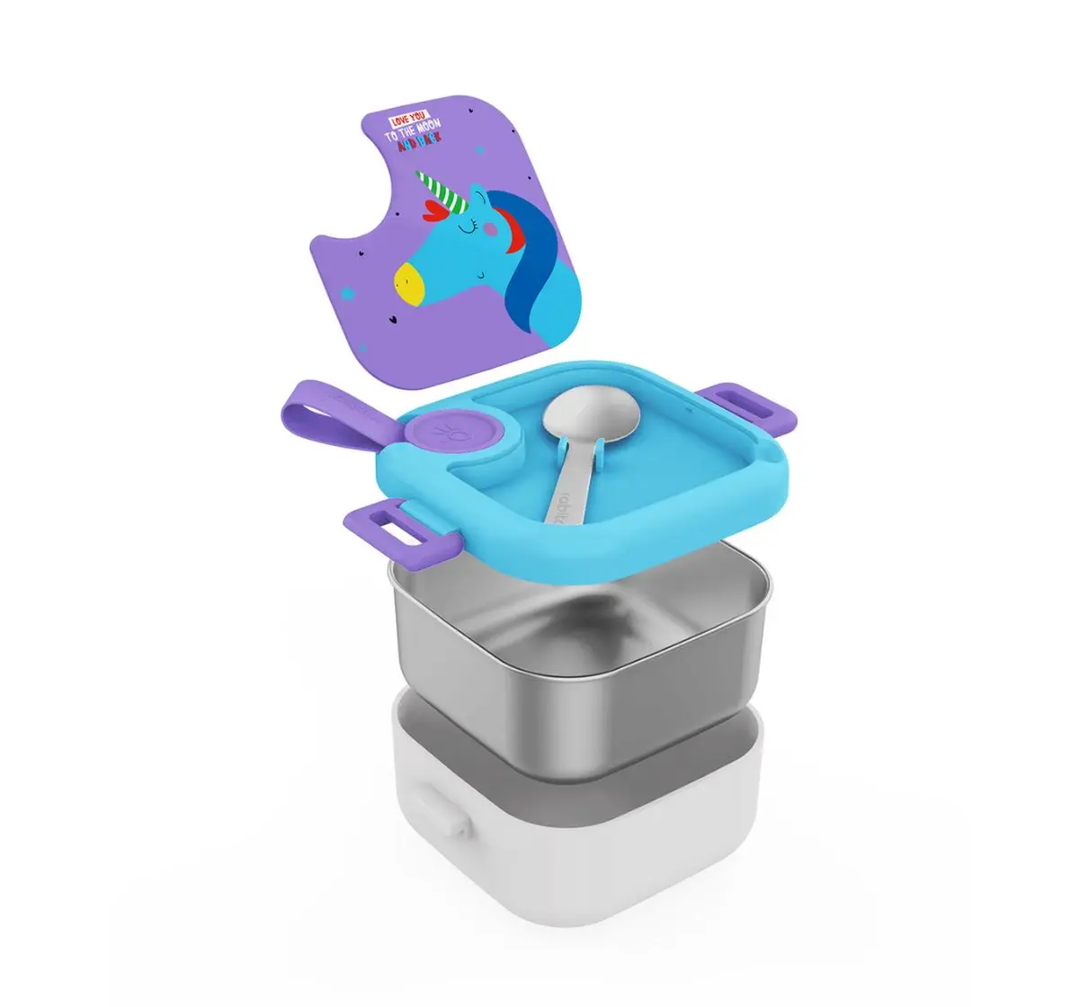 Rabitat Lunchmate Mini Stainless Steel Lunch Box with Spoon Love you to the Moon 500 ml For Kids of Age 3Y+, Multicolour