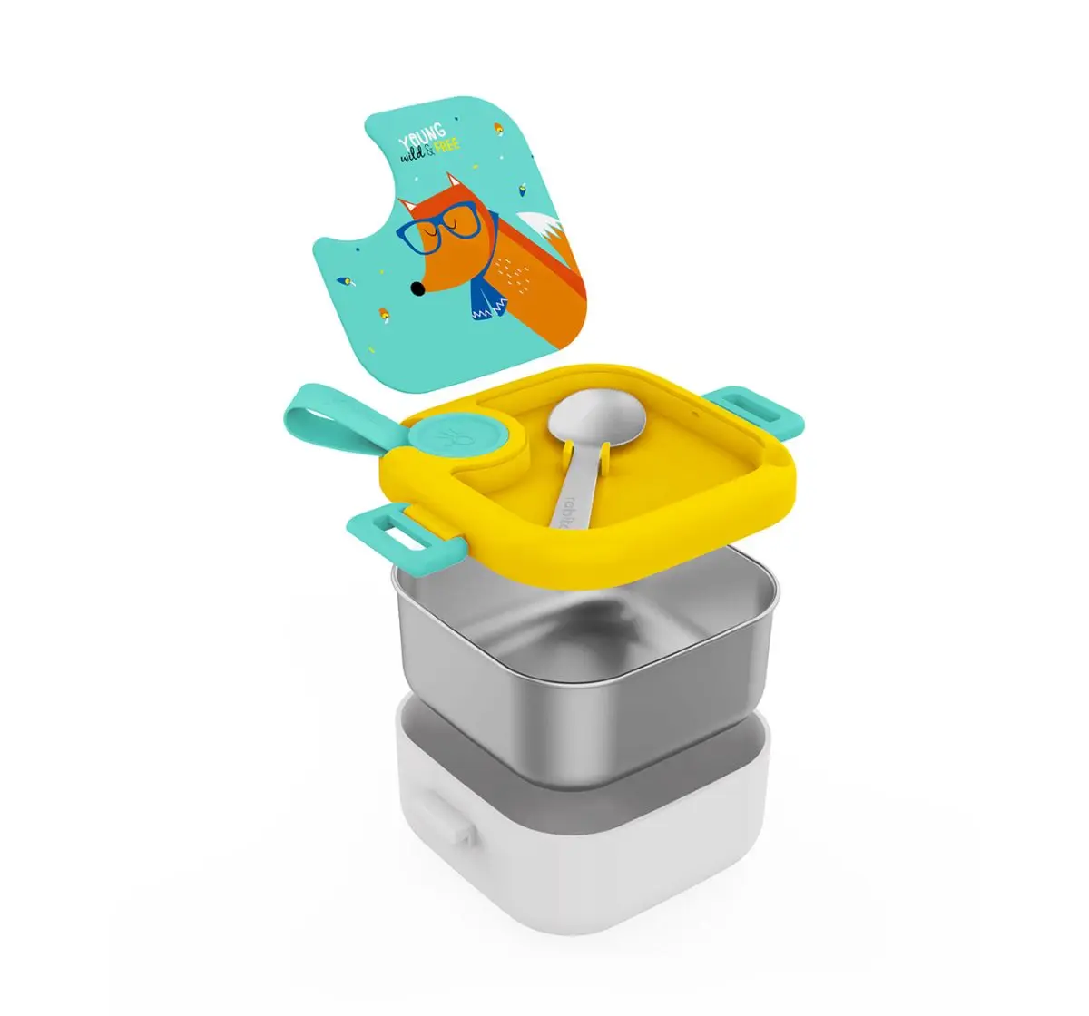 Rabitat Lunchmate Mini Stainless Steel Lunch Box with Spoon Young Wild & Free 500 ml For Kids of Age 3Y+, Multicolour
