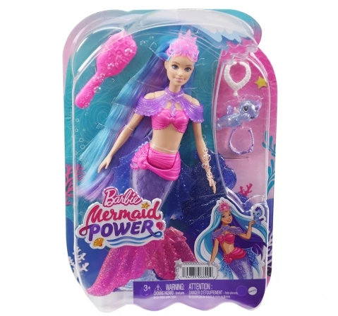 Barbie Mermaid Malibu Doll with Seahorse Pet and Accessories, Mermaid Toys with Interchangeable Fins, Kids for 3Y+, Multicolour