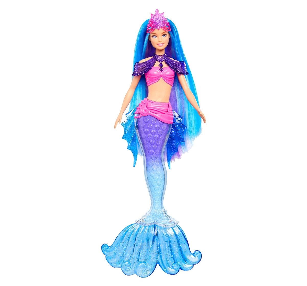 Barbie Mermaid Malibu Doll with Seahorse Pet and Accessories, Mermaid Toys with Interchangeable Fins, Kids for 3Y+, Multicolour