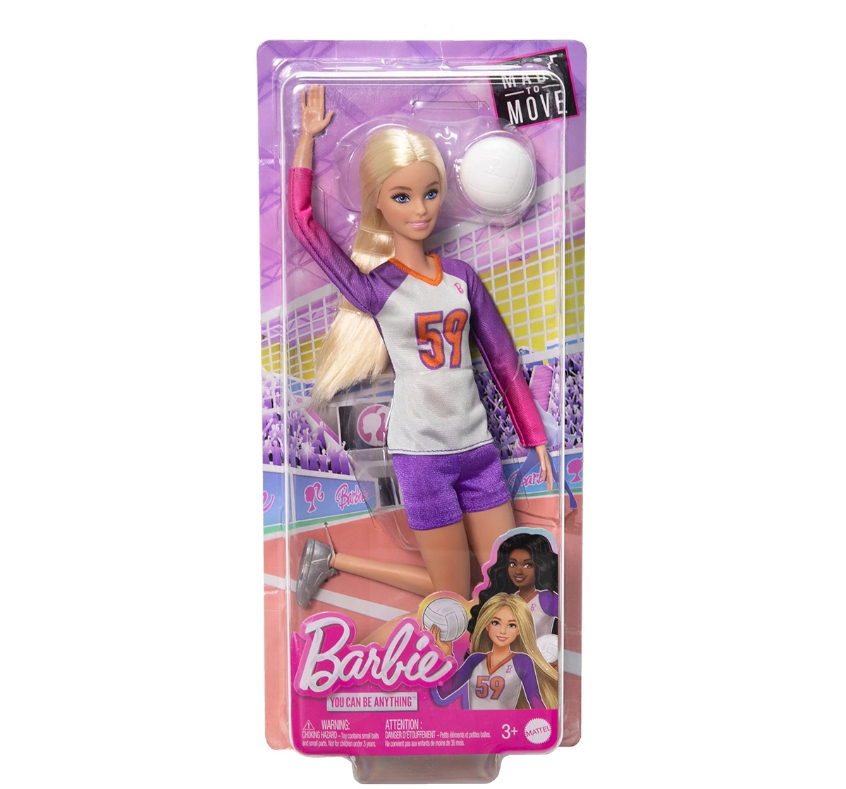 Barbie Doll & Accessories, Made to Move Career Volleyball Player Doll with Uniform and Ball, Kids for 3Y+, Multicolour, Assorted