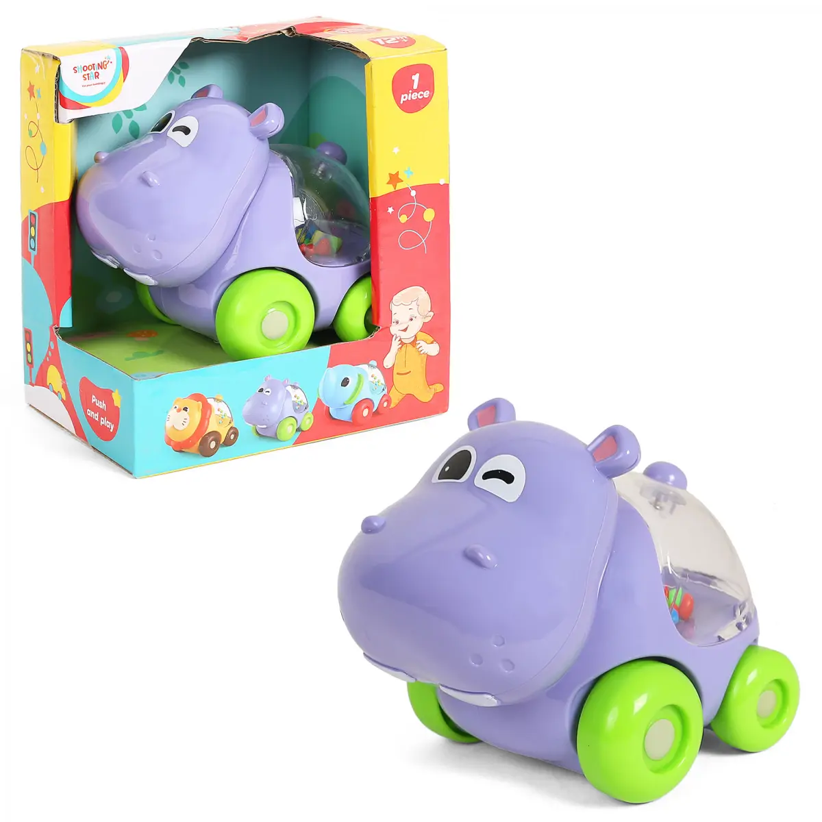 Shooting Star Push and Play Hippo Taxi Multicolour 12M+