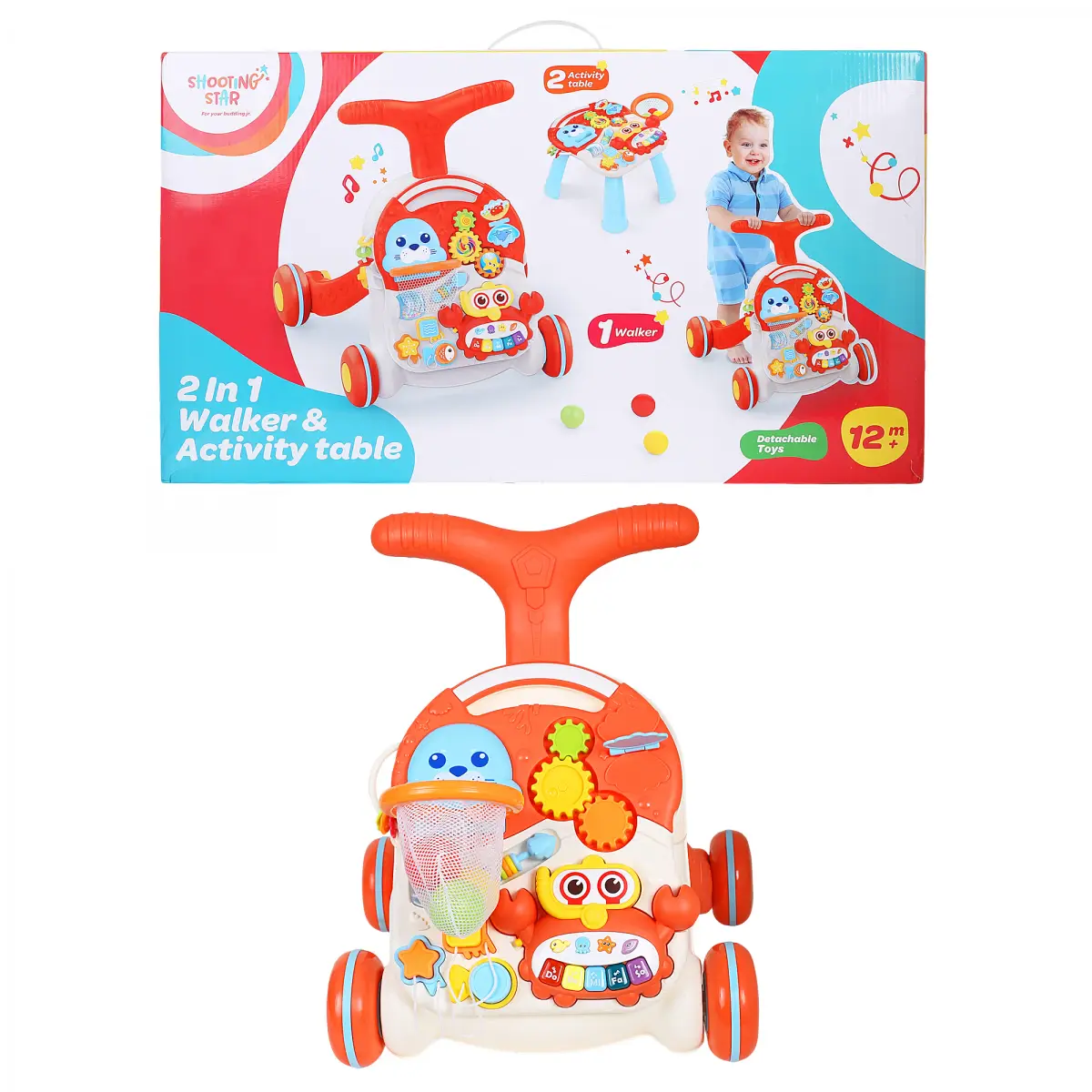 Shooting Star 2in1 Walker & Activity Table, Detachable Toys, 12M+, Multicolour