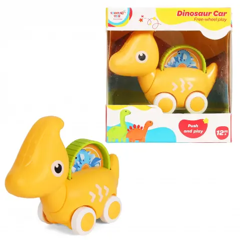 Shooting Star Dinosaur Car Free Wheel Play, Push & Pull Toys for Kids, 12M+, Orange