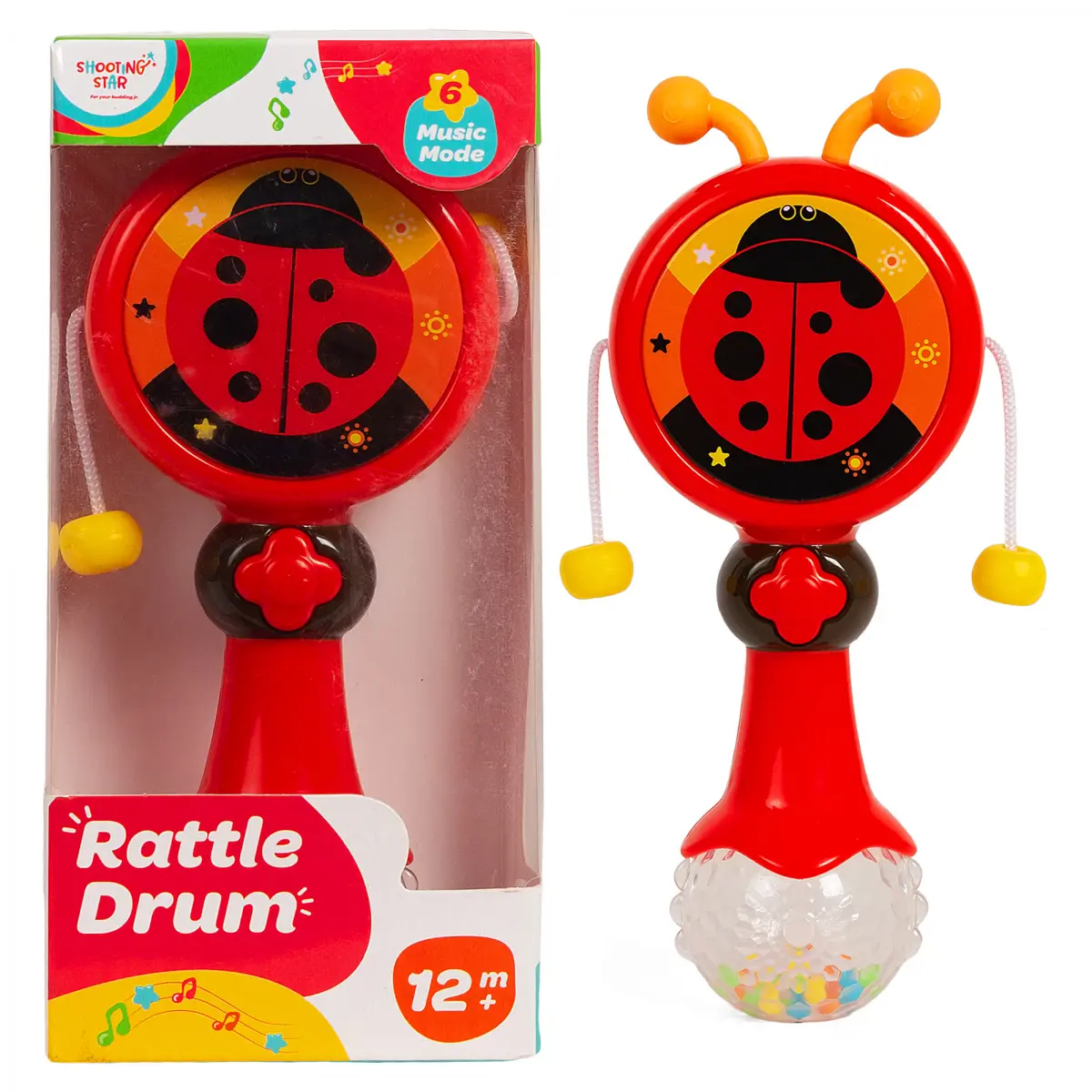 Shooting Star Rattle Drum, 6 Music Mode, 12M+, Red