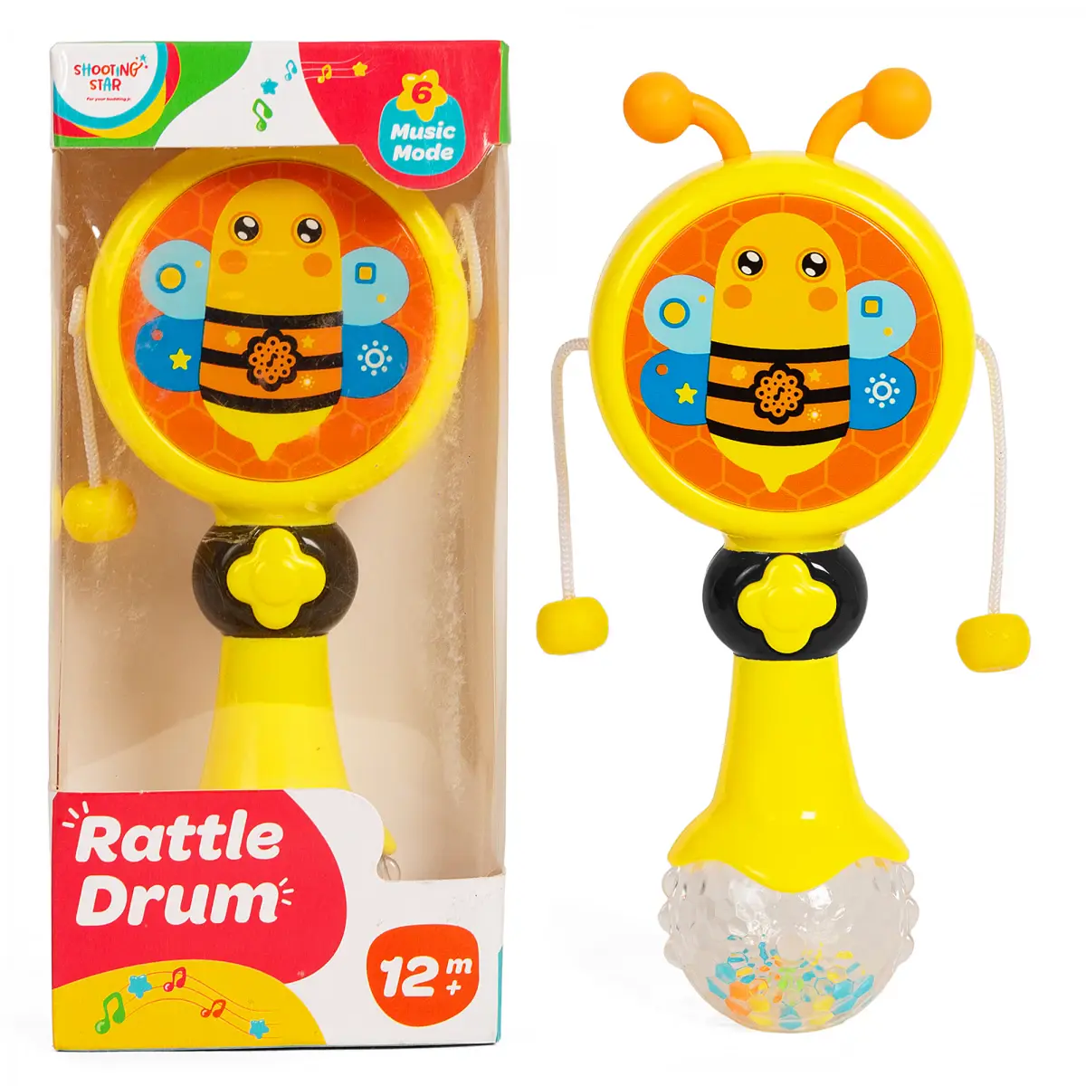 Shooting Star Rattle Drum, 6 Music Mode, 12M+, Yellow