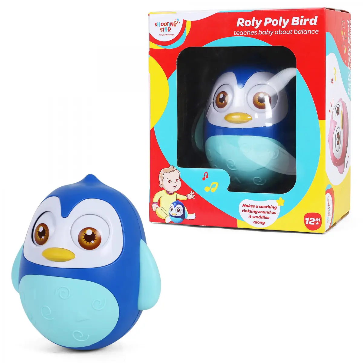 Shooting Star Roly Poly Bird Funny Tumbler, 12M+, Blue