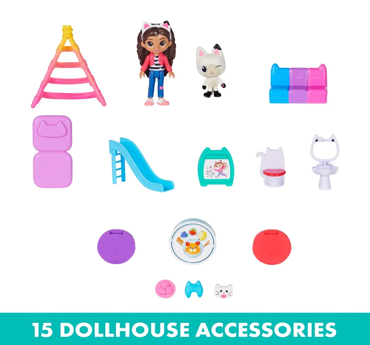 Gabbys Dollhouse, Purrfect Dollhouse with 2 Toy Figures, 8 Furniture Pieces, 3 Accessories, 2 Deliveries and Sounds, Kids Toys for Ages 3 and up