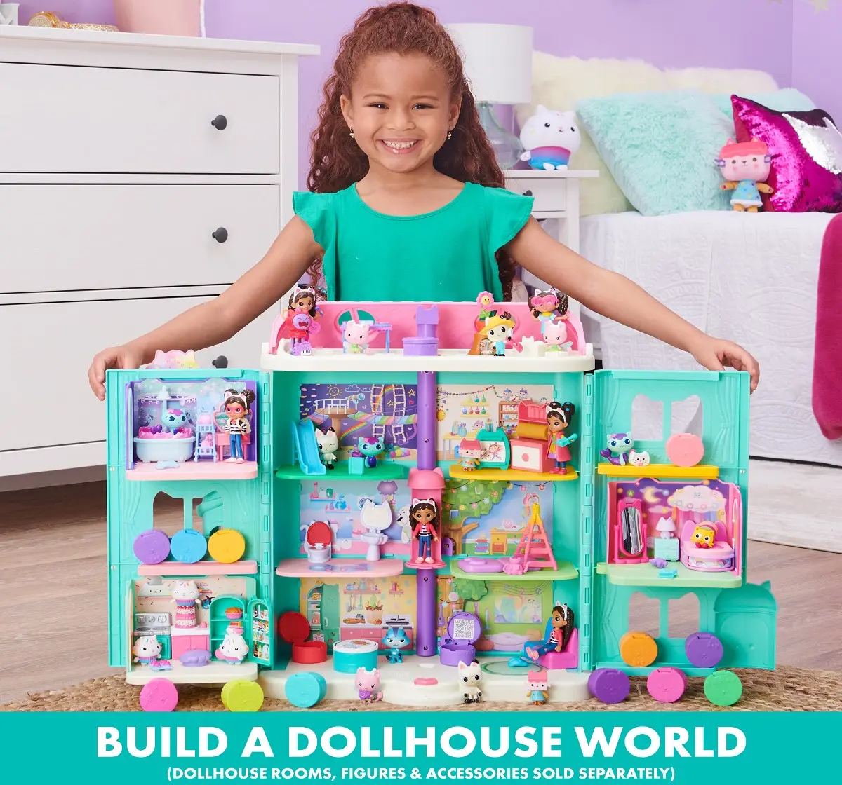 Gabbys Dollhouse, Purrfect Dollhouse with 2 Toy Figures, 8 Furniture Pieces, 3 Accessories, 2 Deliveries and Sounds, Kids Toys for Ages 3 and up