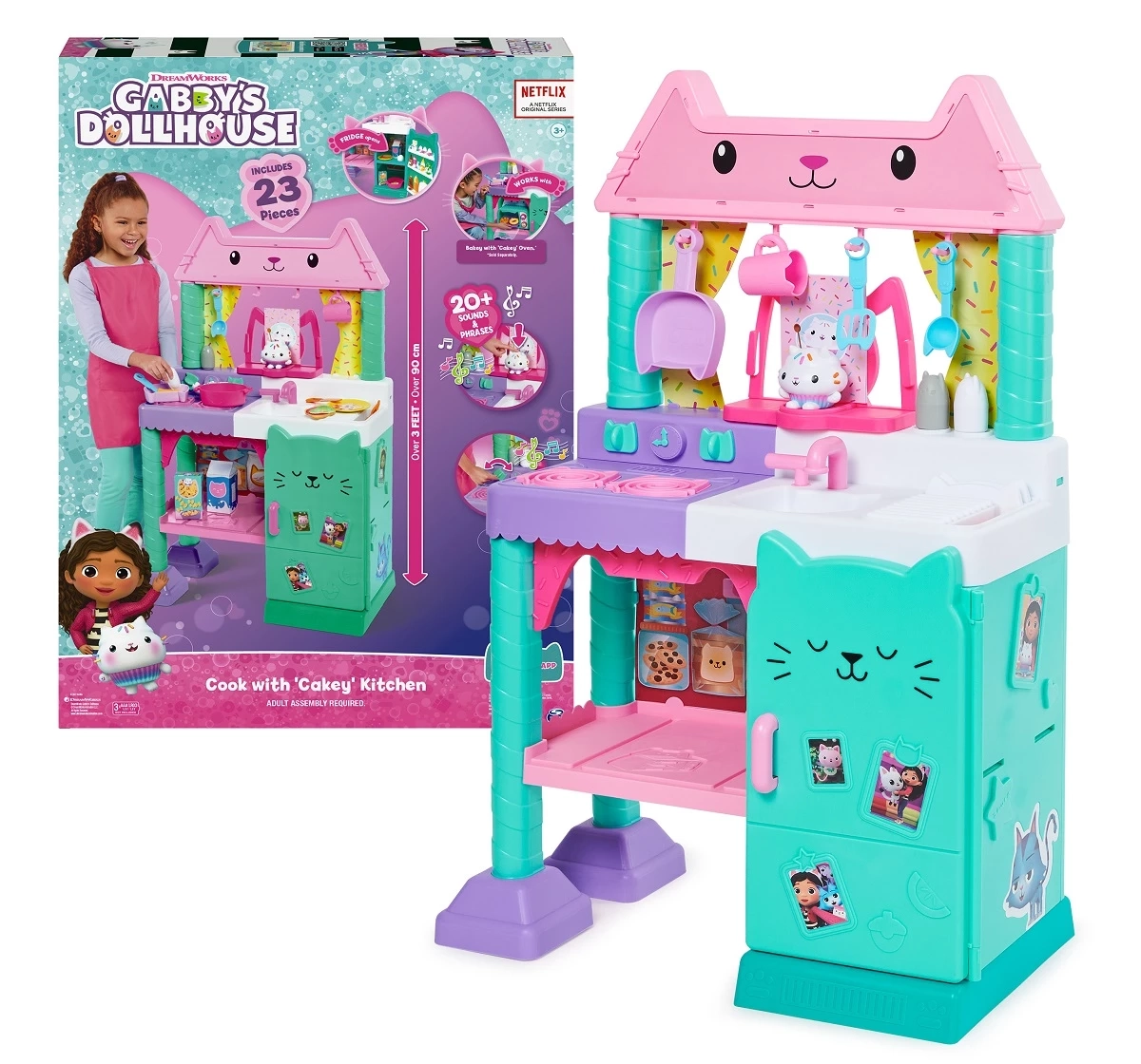 Gabby’S Dollhouse, Cakey Kitchen Set For Kids With Play Kitchen Accessories, Play Food, Sounds, Music And Kids Toys For Girls And Boys Ages 3 And Up