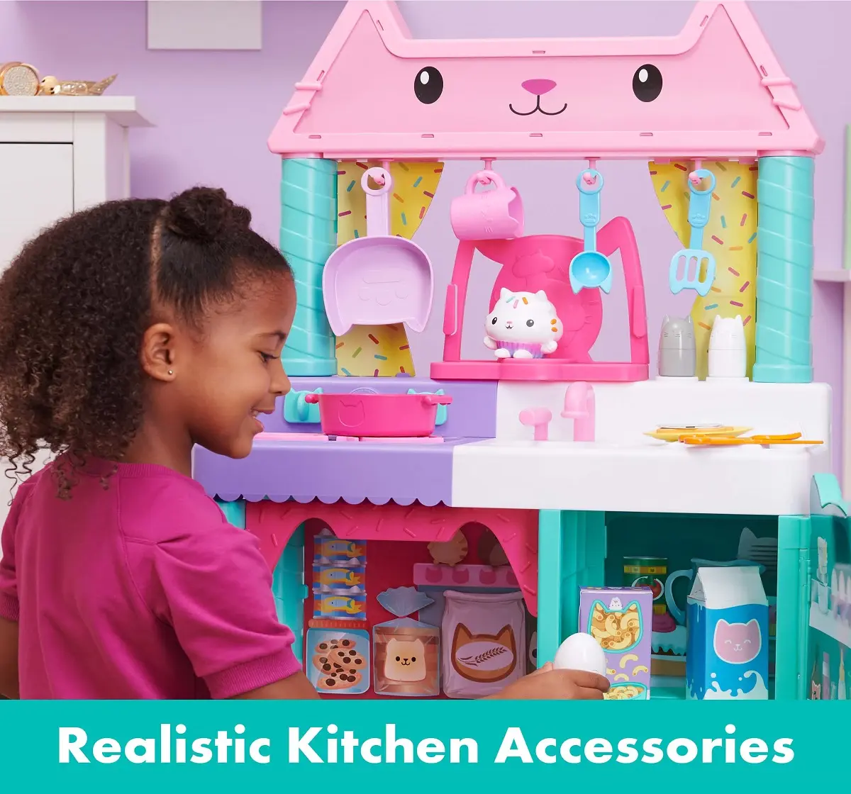 Gabbys Dollhouse, Cakey Kitchen Set for Kids with Play Kitchen Accessories, Play Food, Sounds, Music and Kids Toys for Girls and Boys Ages 3 and up