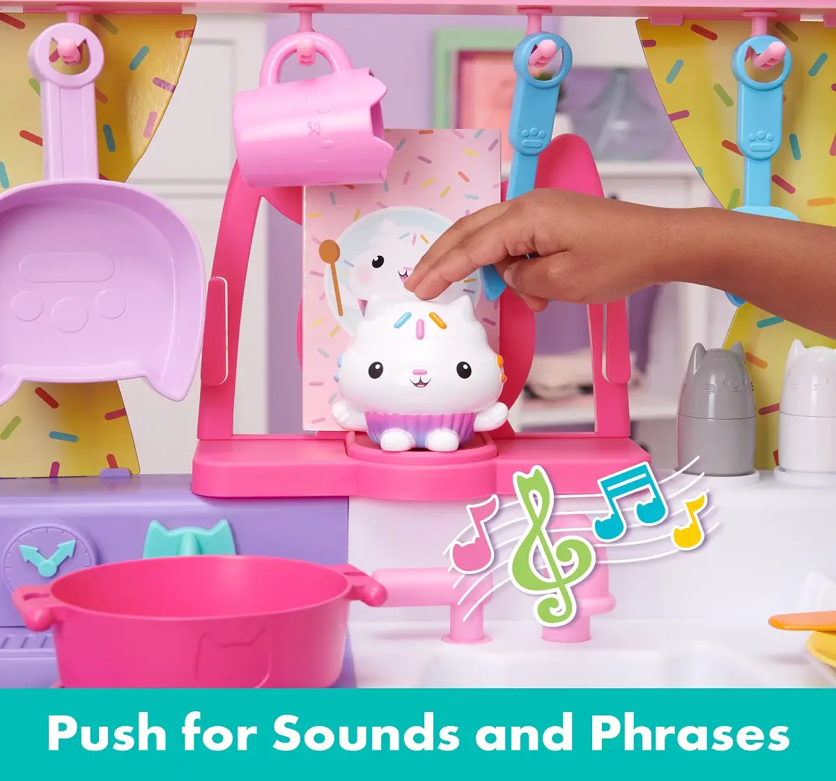 Gabbys Dollhouse, Cakey Kitchen Set for Kids with Play Kitchen Accessories, Play Food, Sounds, Music and Kids Toys for Girls and Boys Ages 3 and up