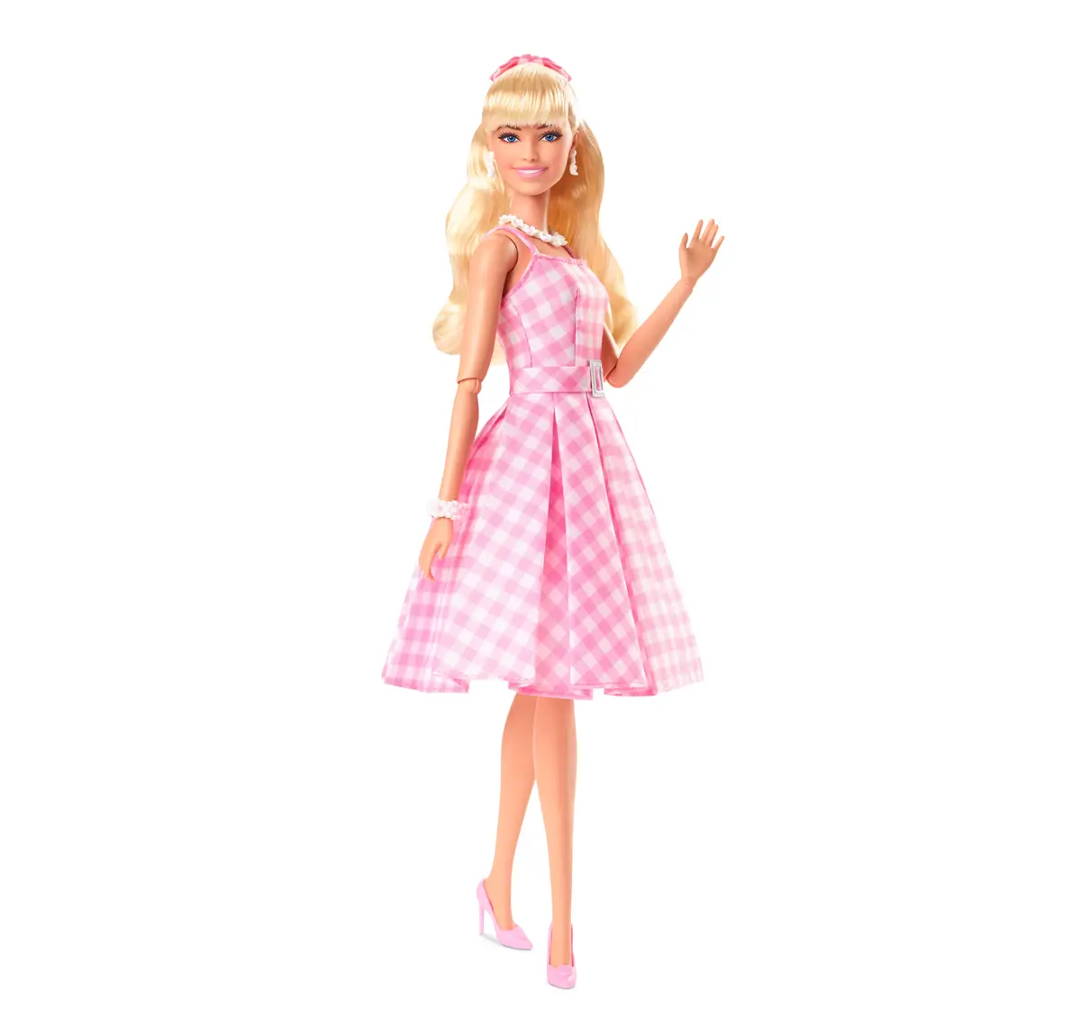 Barbie The Movie Doll Wearing Pink and White Gingham Dress with Daisy Chain Necklace, Kids for 3Y+, Multicolour, Assorted