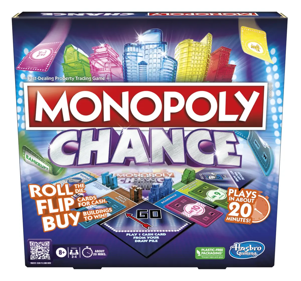 Monopoly Chance Board Game 2-4 Players for Adults, 8Y+