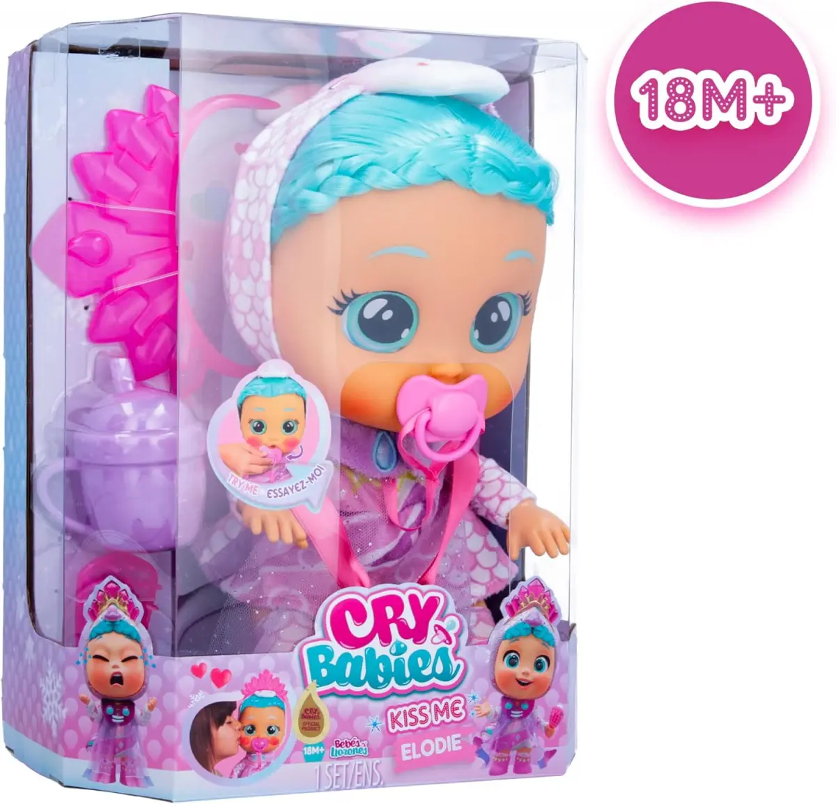 Cry Babies Kiss Me Princess Elodie - 12'' Baby Doll Deluxe Blushing Cheeks Feature Shimmery Changeable Outfit with Bonus Accessories, Multicolour, 18M+