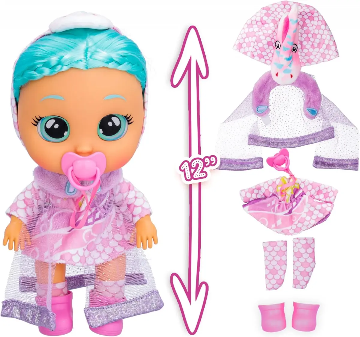 Cry Babies Kiss Me Princess Elodie - 12'' Baby Doll Deluxe Blushing Cheeks Feature Shimmery Changeable Outfit with Bonus Accessories, Multicolour, 18M+