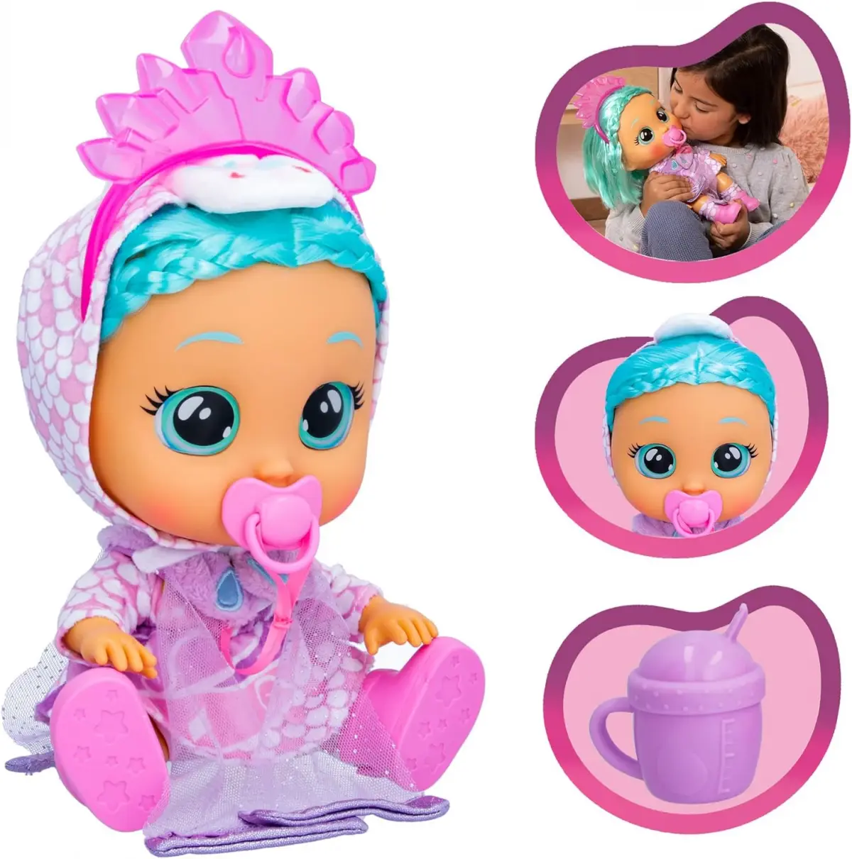 Cry Babies Kiss Me Princess Elodie - 12'' Baby Doll Deluxe Blushing Cheeks Feature Shimmery Changeable Outfit with Bonus Accessories, Multicolour, 18M+