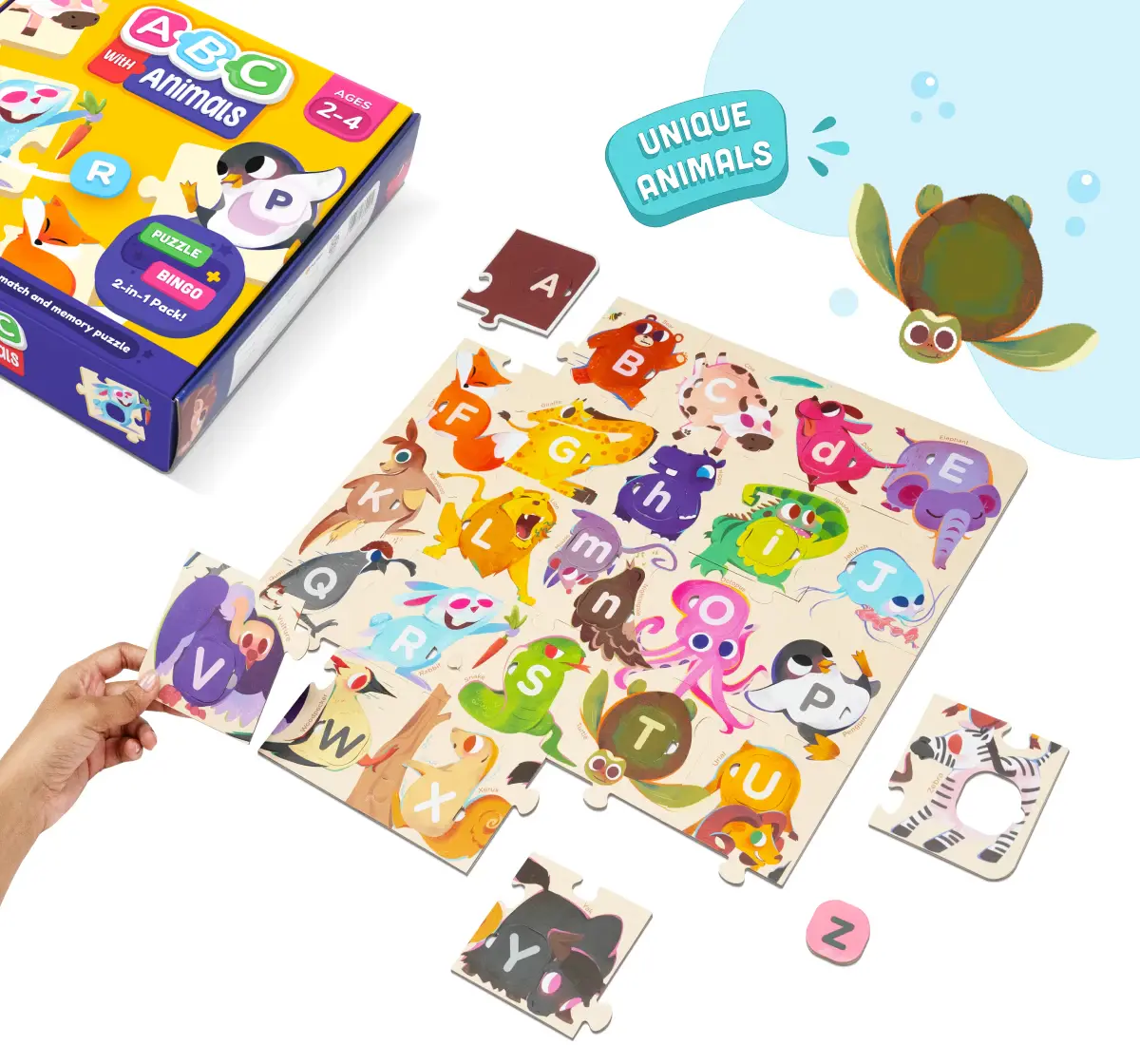 Bloomingo ABC with Animals - Alphabet Puzzle and Bingo Game, 2Y+