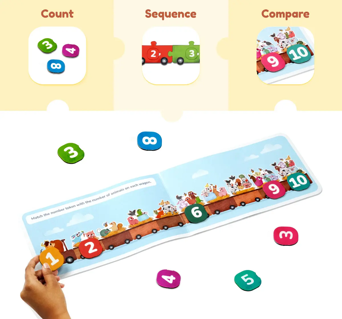 Bloomingo 123 Ride with Animals - Number Puzzle and Math Worksheets, 2Y+