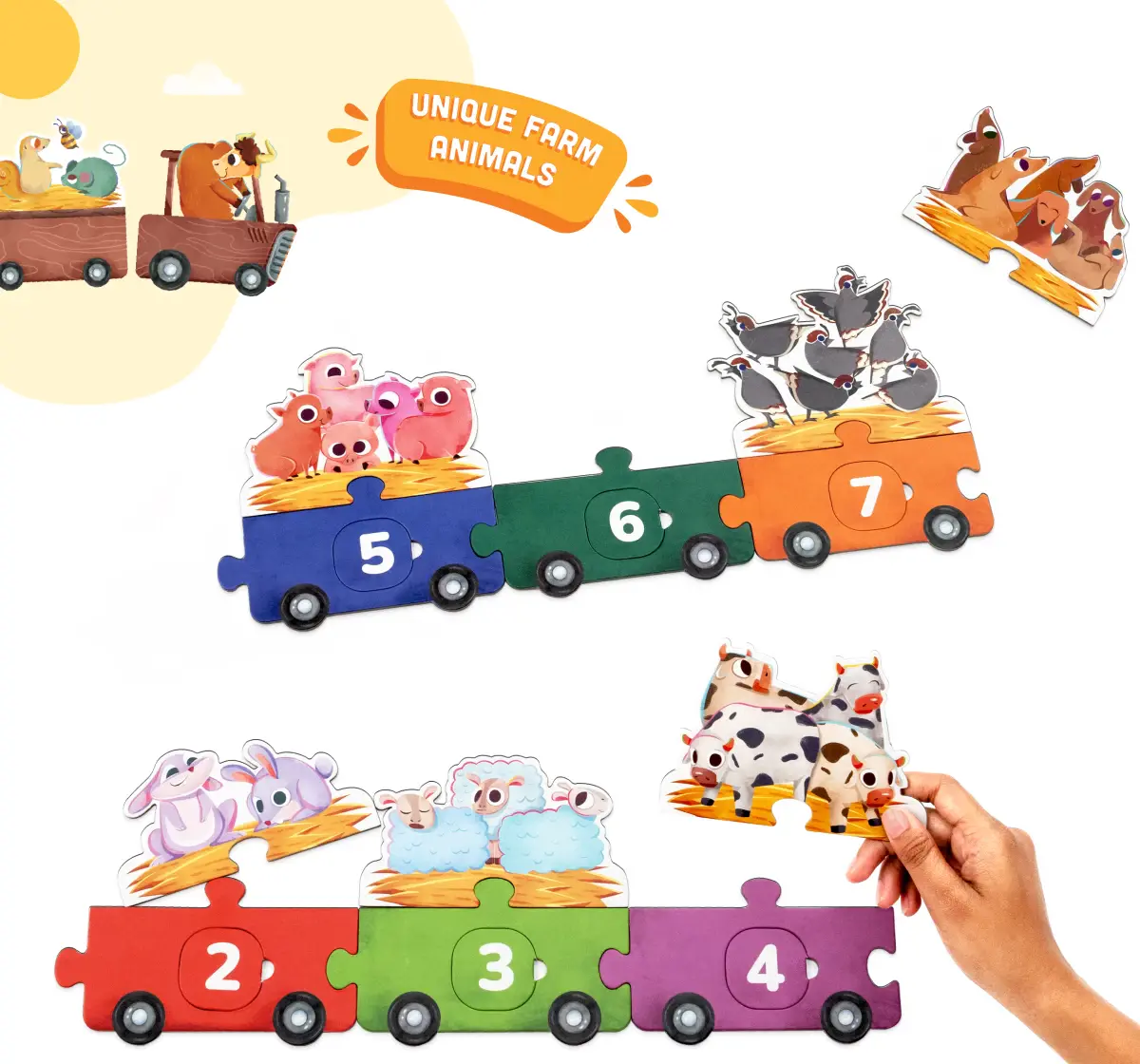 Bloomingo 123 Ride with Animals - Number Puzzle and Math Worksheets, 2Y+