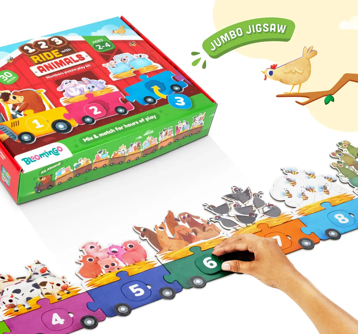 Bloomingo 123 Ride with Animals - Number Puzzle and Math Worksheets, 2Y+