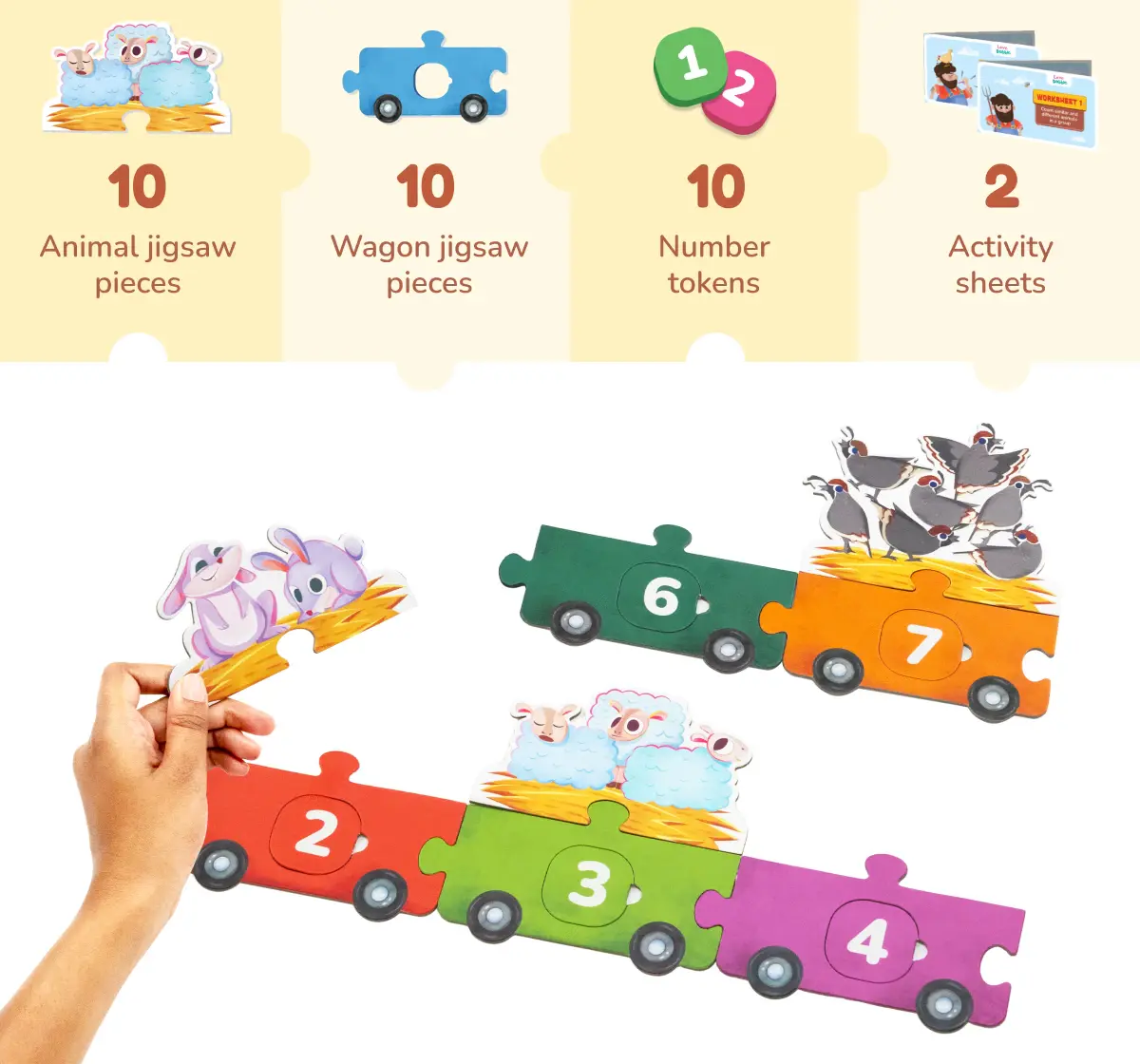 Bloomingo 123 Ride with Animals - Number Puzzle and Math Worksheets, 2Y+