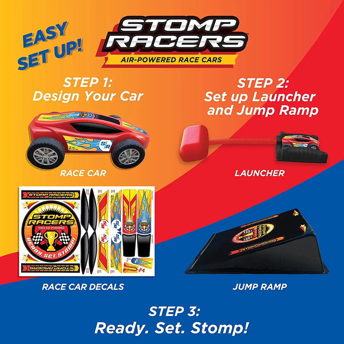 Stomp Rocket Original Stomp Racers Car Launcher Multiclour For Kids of Age 5Y+, Multicolour
