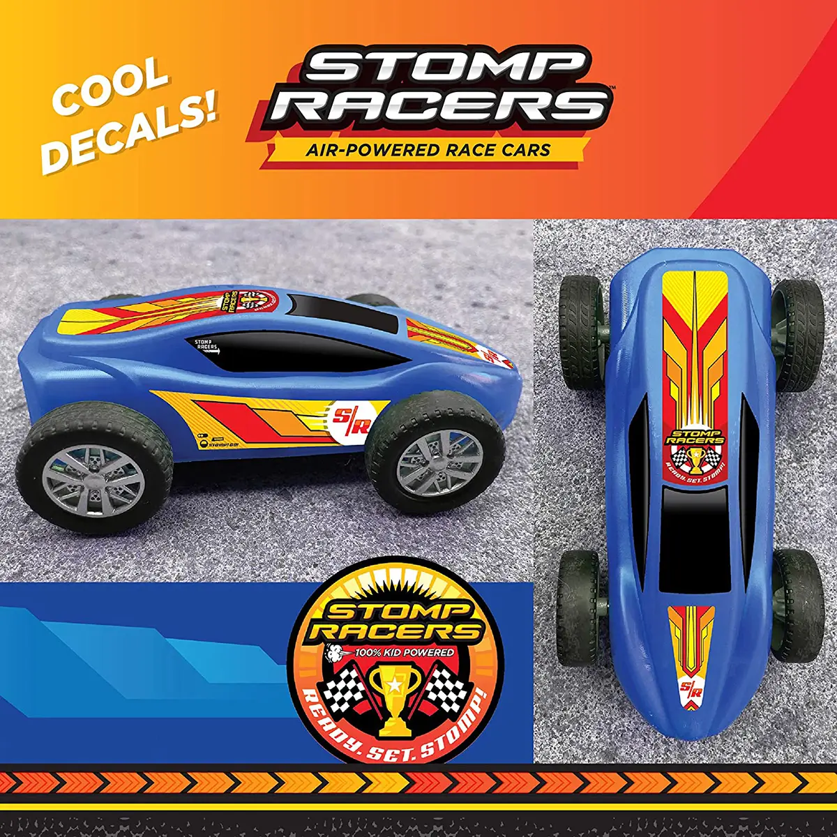 Stomp Rocket Original Stomp Racers Dueling Car Launcher For Kids of Age 5Y+, Multicolour