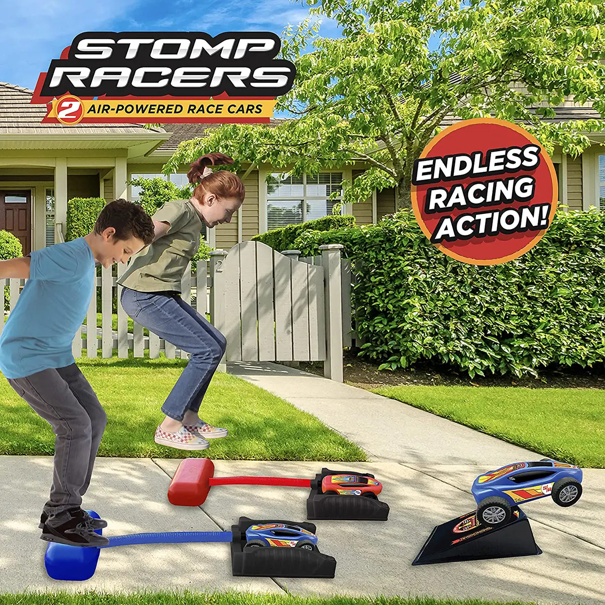 Stomp Rocket Original Stomp Racers Dueling Car Launcher For Kids of Age 5Y+, Multicolour