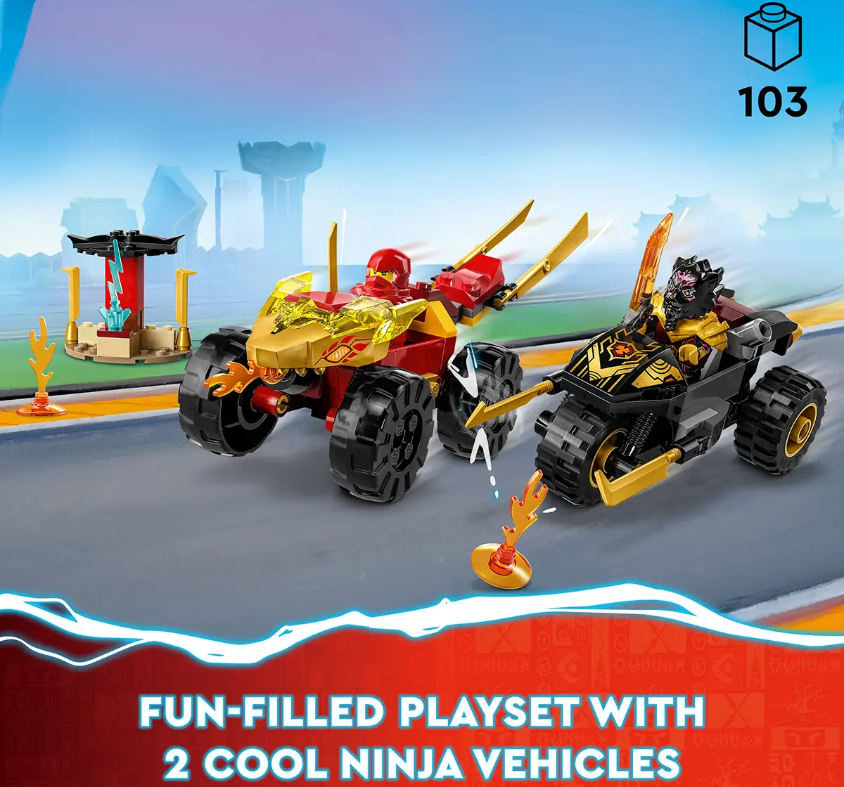 Lego Ninjago Kai And RasS Car And Bike Battle 71789 Building Toy Set (103 Pieces), 4Y+