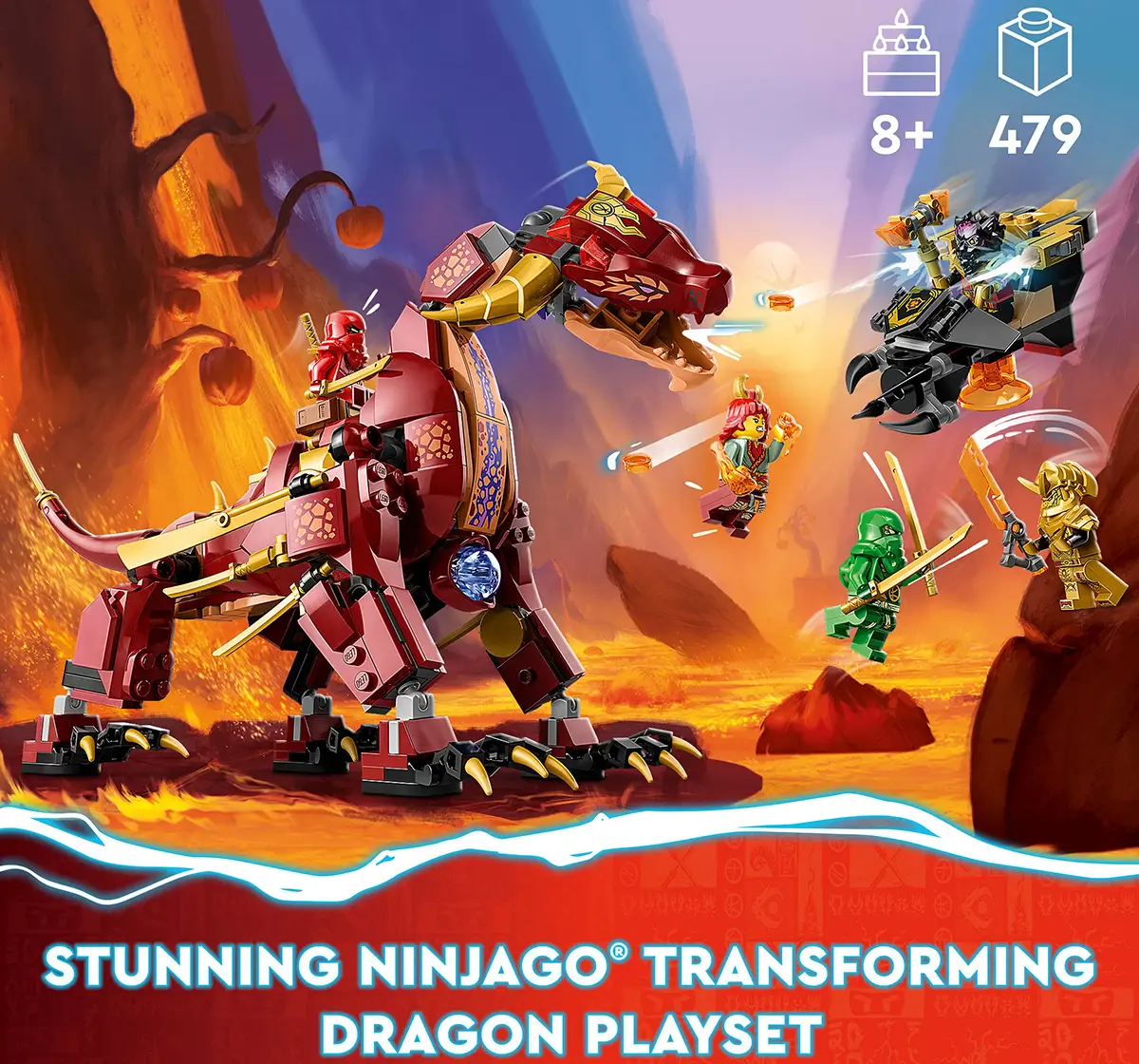 Lego Ninjago Heatwave Transforming Lava Dragon 71793 Building Toy Set (479 Pieces), 8Y+