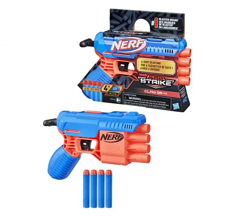 Nerf Alpha Strike Claw QS-4 Blaster, 4 Official Nerf Elite Foam Darts, 8Y+