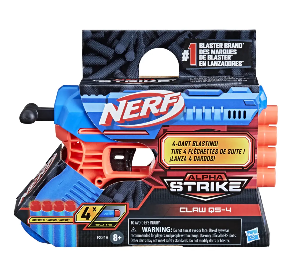 Nerf Alpha Strike Claw QS-4 Blaster, 4 Official Nerf Elite Foam Darts, 8Y+