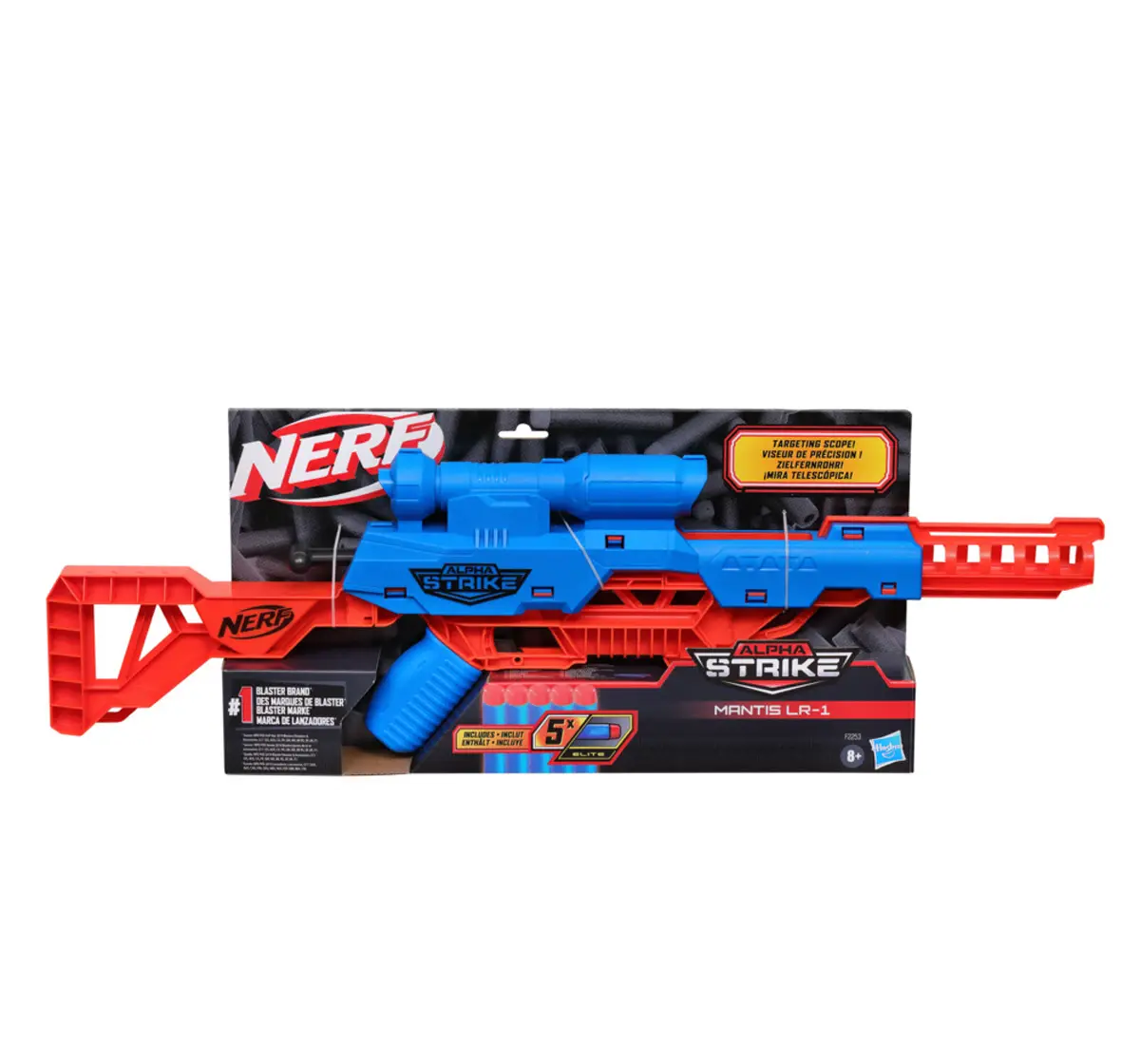 Nerf Alpha Strike Mantis LR-1 Dart Blaster with Targeting Scope and 5 Official Nerf Elite Foam Darts, 8Y+