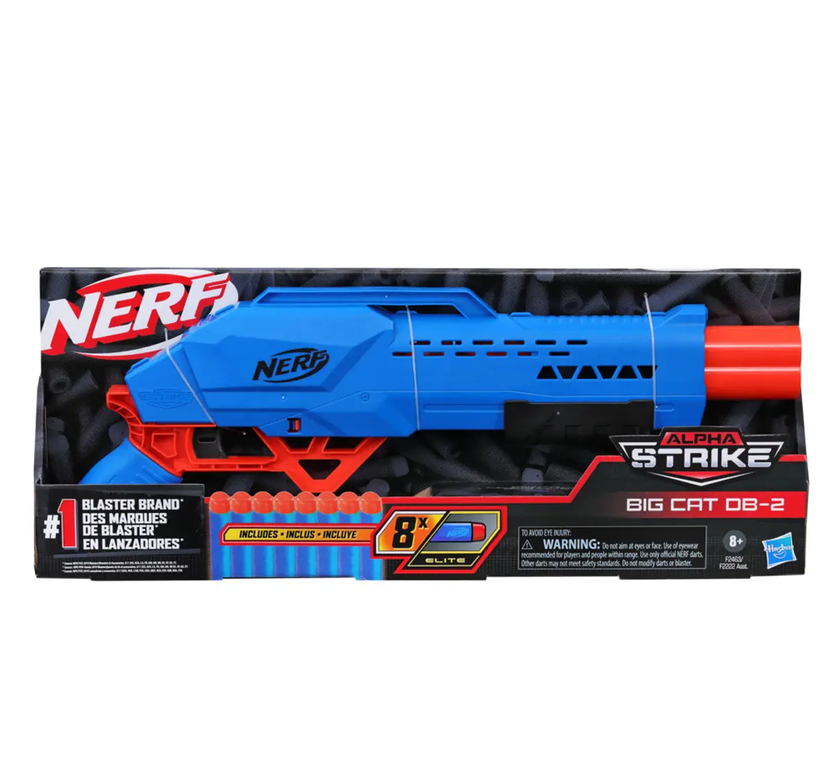 Nerf Alpha Strike Big Cat DB-2 Blaster Double-Barrel Blasting, Fires 2 Darts in a Row Includes 8 Official Nerf Elite Darts, 8Y+