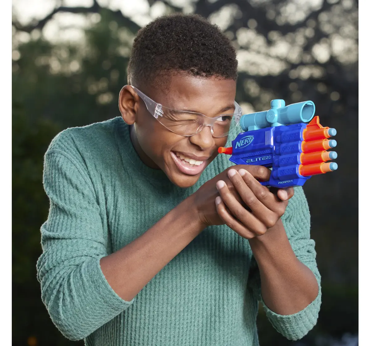 Hasbro Nerf Elite 2.0 Prospect Qs-4 Blaster, Wild Edition Color Design, 8 Nerf Elite Darts, 4-Dart Blasting, Targeting Scope, Pull Back Priming Multicolour, 8Y+