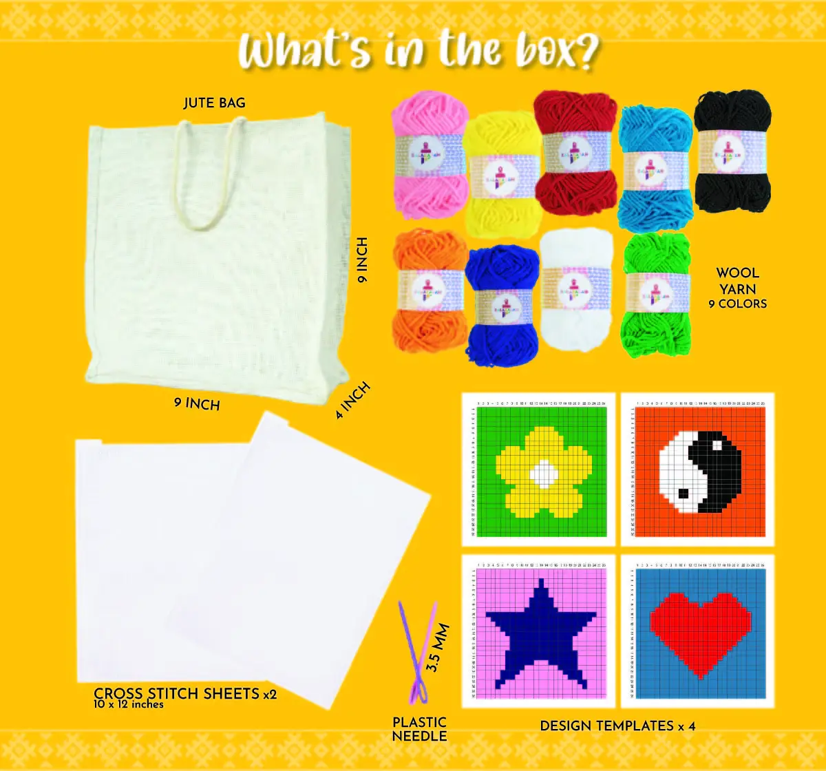 Kalakaram Make Your Cross Stitch Bag Kit, 7Y+