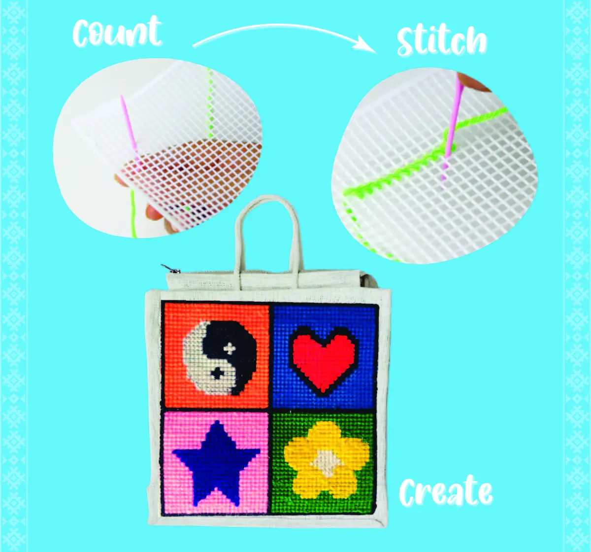 Kalakaram Make Your Cross Stitch Bag Kit, 7Y+