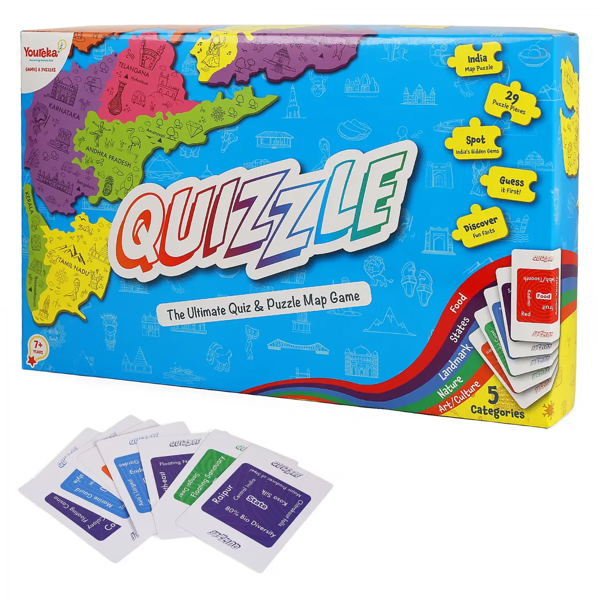 Youreka Quizzle : The Ultimate Quiz & Puzzle Map Game, 7Y+, Multicolour