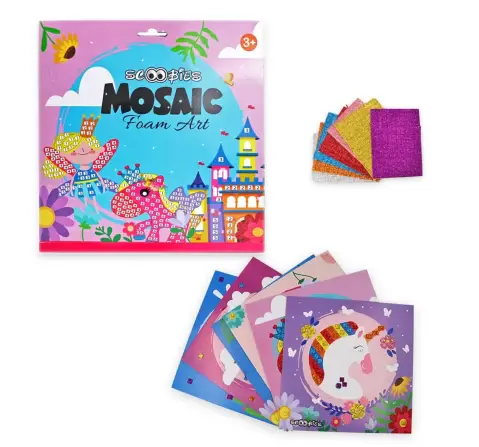 Scoobies Unicorn Llama Mosaic Art Kit 125 Piece Glitter Foam Stickers Kids Creative Educational Fun, 3Y+